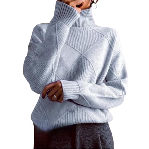 Damen Rollkragenpullover Grob Langarm Strickpullover Herbst Winter Basic Pullover Top, grau, 3XL von Generisch