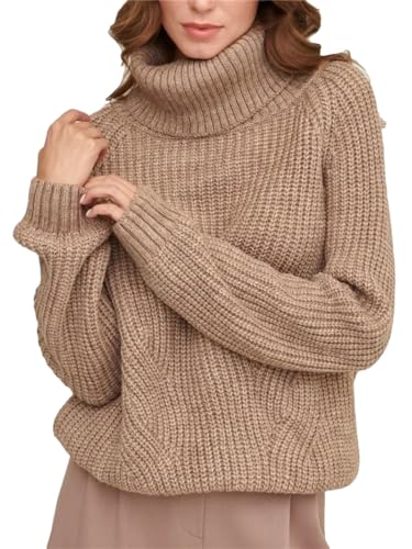 Damen Rollkragenpullover Strickpullover Lose Oversize Sweater Langarm Top, Khaki9, L von Generisch