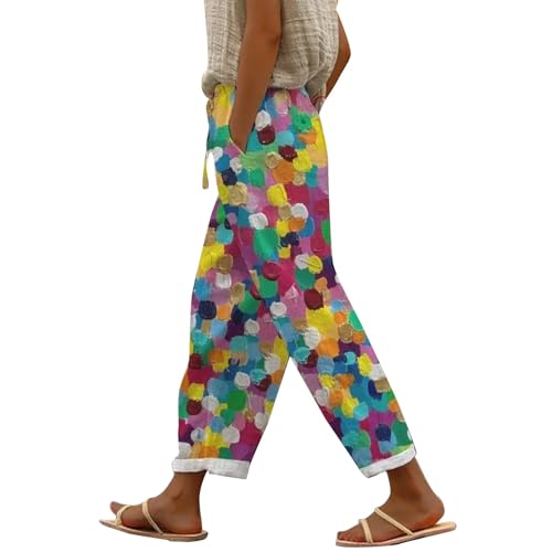 Generisch Damen Sale Angebote Fashion 7/8 Capri Sommer Leinenhose Baumwolle Leinen Stoffhose Lockere Strandhose Freizeithose XXL Multicolored von Generisch