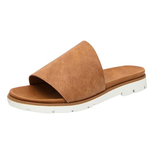 Damen Sandalen, modisch, Muster, Sommer, einfarbig, zum Reinschlüpfen, flach, bequem, Strandsandalen, rutschfeste Sandalen (Brown, 42) von Generisch