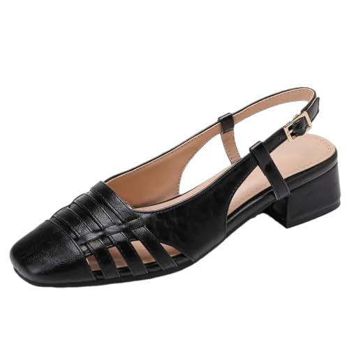 Damen-Sandalen, quadratischer Zehenbereich, Blockabsatz, 3,5 cm, Rückenschnalle, Riemen, große Dating-Schuhe, Schwarz , 34 EU Damen-Sandalen, quadratischer Zehenbereich, Blockabsatz, 3,5 cm, Rückenschnalle, Riemen, große Dating-Schuhe, Schwarz , 34 EU von Generisch