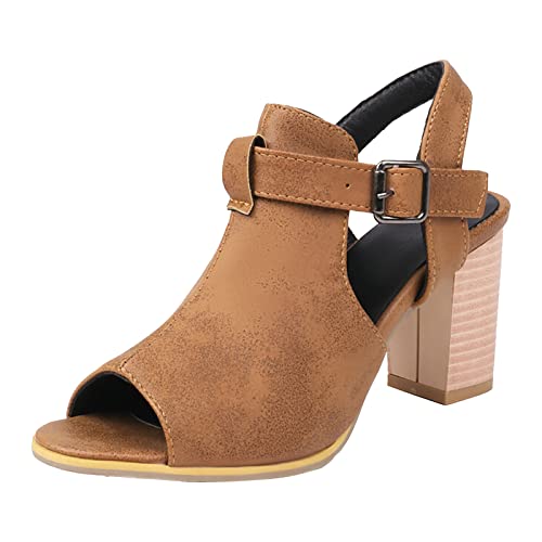 Damen Sandalen 2023 Trendige Römische High Heel Fischmaul-Schuhe Praktische Schnalle Elegante Sommermodelle Komfortable Fußbekleidung für Freizeit (Yellow, 41) von Generisch