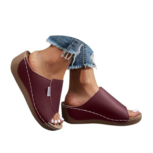 Damen Sandalen Ergonomische & rutschfeste Sandalen zur Damenpantoffel orthopädischer Fußbettung rutschfester Sohle Damen Orthopädischer Offener Zehenpartie (Dark Purple, 39) von Generisch