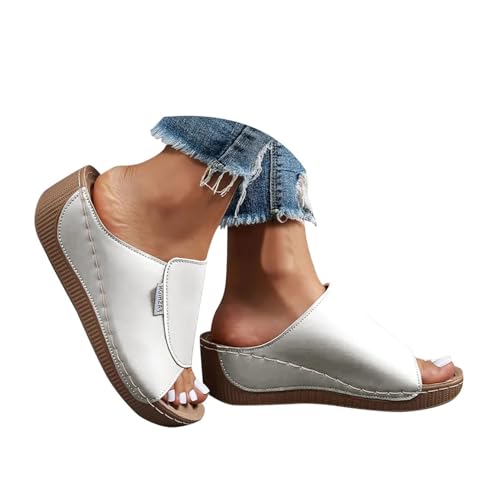 Damen Sandalen Ergonomische & rutschfeste Sandalen zur Damenpantoffel orthopädischer Fußbettung rutschfester Sohle Damen Orthopädischer Offener Zehenpartie (White, 38) von Generisch