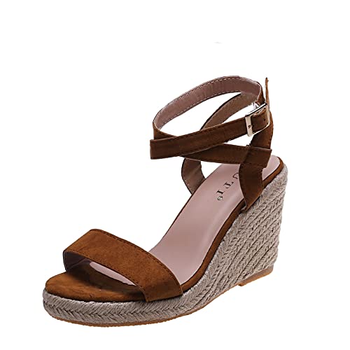 Damen-Sandalen Keilabsatz Sommer Espadrilles Mode Schuhe mit Absatz Espadrilles Schnalle O Knöchelriemen Bohemia Offene rutschfeste Slippers Plateau Niedrige Sandalen Damen mit hohem Keilabsatz, braun Damen-Sandalen Keilabsatz Sommer Espadrilles Mode Schuhe mit Absatz Espadrilles Schnalle O Knöchelriemen Bohemia Offene rutschfeste Slippers Plateau Niedrige Sandalen Damen mit hohem Keilabsatz, braun von Generisch