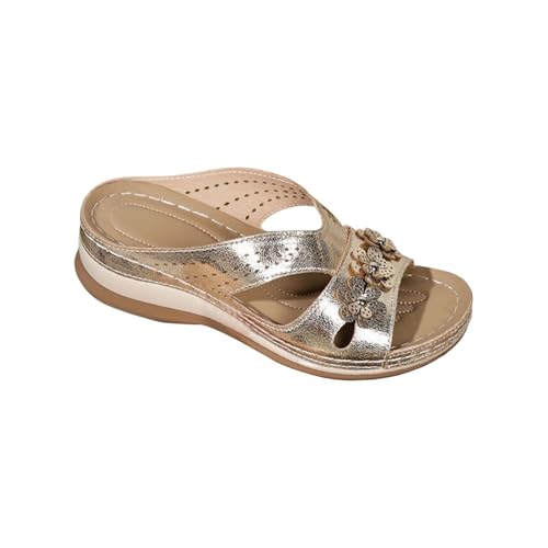Damen Sandalen Orthopädische Elegante Hausschuhe Open Toe Hausschuhe Obermaterial Leder Sandale Rutschfeste Gummi Sohlen Mode Sportschuhe Trekking Shoes Unterstützung Bogen Strand Pool Outdoor Meer von Generisch