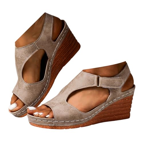 Damen Sandalen Plateau Keilabsatz WildlederSchuhe Slingback SommerSandalen Weiches Fußbett Verstellbaren Lässige Strandsandalen Pantoletten Bequeme Weiches Freizeitschuhe Wanderschuhe (Khaki, 38.5) von Generisch