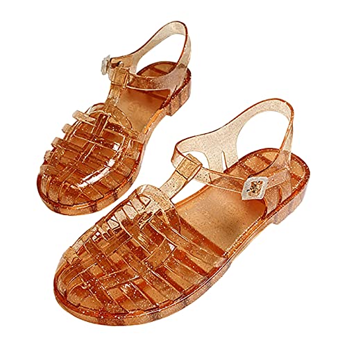 Damen Sandalen Sommer, Jelly Sandaletten Damen Transparente Kunststoff Sommerschuhe Einfarbig Jelly-Schuhe Kunststoff-Kristall-Strandschuhe Outdoor Badesandalen Freizeit Flache Pantoletten von Generisch