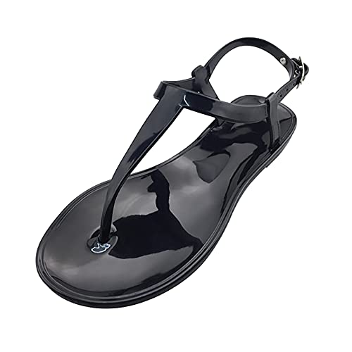 Damen Sandalen Sommer, Zehentrenner Damen Schwarz Flach Sandals Ankle Strap Flip Flops Verstellbare Lässige Sommerschuhe Peeptoe Sandalette Barfuss Jelly Schuhe Sandaletten Einfarbig Riemchensandalen Damen Sandalen Sommer, Zehentrenner Damen Schwarz Flach Sandals Ankle Strap Flip Flops Verstellbare Lässige Sommerschuhe Peeptoe Sandalette Barfuss Jelly Schuhe Sandaletten Einfarbig Riemchensandalen von Generisch