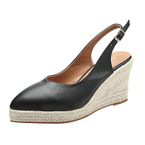 Damen Sandalen Sommer Espadrilles Keilabsatz Hochhackige Elegante Gewebe Schuhe für Frauen (Black, 40) von Generisch