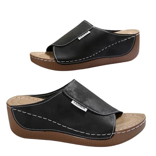 Damen Sandalen Sommer - Orthopädische Schuhe Leder Pantoletten Vivastep-Sandalen Hausschuhe Mit Fussbett Ergonomische Sommerschuhe Bequem Damenpantoletten Schlapfen Latschen Sandaletten von Generisch