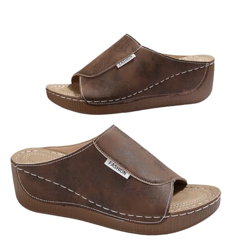 Damen Sandalen Sommer - Orthopädische Schuhe Leder Pantoletten Vivastep-Sandalen Hausschuhe Mit Fussbett Ergonomische Sommerschuhe Bequem Damenpantoletten Schlapfen Latschen Sandaletten von Generisch