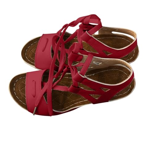 Damen Sandalen Sommermode Riemchen Sandalen Fischmaul Design Klobiger Absatz Elegante High Heels Bequeme Wickelsandalen für jede Gelegenheit (Red, 40) von Generisch