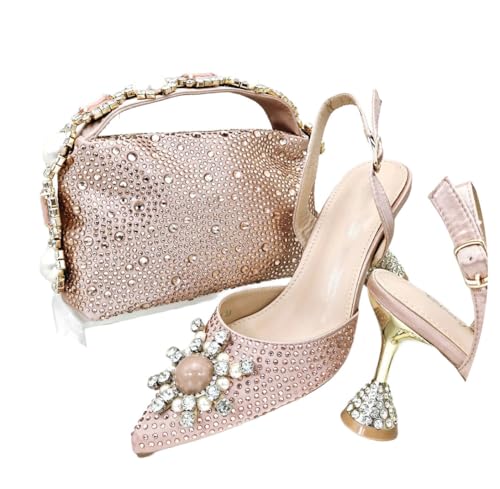 Damen Sandalen Taschen Set mit Pailletten Strass Point Toe Spaghettiträger, 103, 42 EU von Generisch