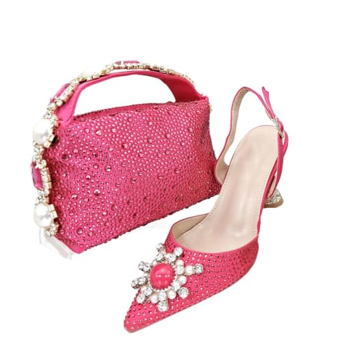 Damen Sandalen Taschen Set mit Pailletten Strass Point Toe Spaghettiträger, 105, 42.5 EU von Generisch