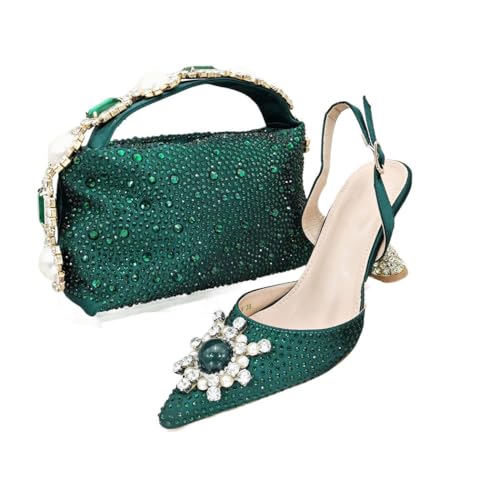 Damen Sandalen Taschen Set mit Pailletten Strass Point Toe Spaghettiträger, 107, 43.5 EU von Generisch