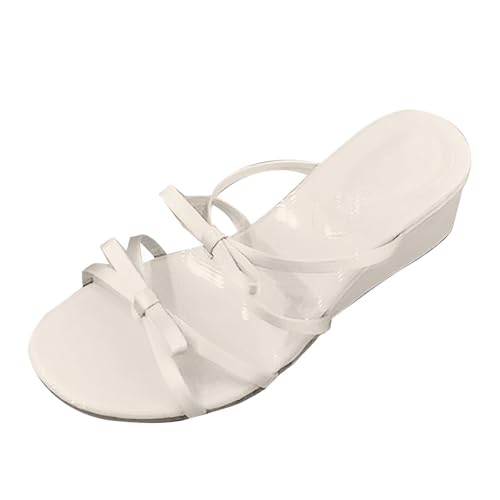 Damen-Sandalen im französischen Feenstil mit Fliege, Sommer, Outdoor, Keilabsatz, High Heel, Slides, Damenschuhe, Fliege, Sandalen, Sommer, Außenkleidung, Damen-Flip-Flops, weiß, 36.5 EU von Generisch