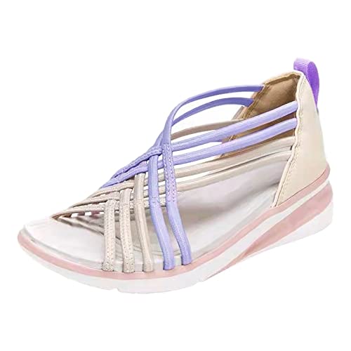 Damen-Sandalen mit Keilabsatz atmungsaktiv komfortabel moderne römische Sommer-Schuhe für jede Gelegenheit vielseitig stilvoll (Purple, 40) von Generisch