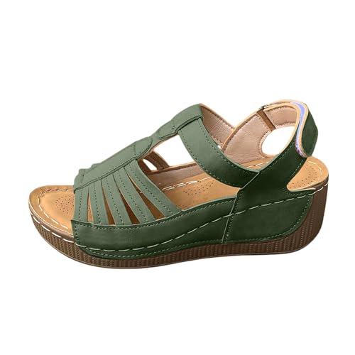 Damen-Sandalen mit Touch-Befestigung, römische Sandalen, ausgehöhlte Sandalen, Keilsandalen, Knöchelriemen, offene Zehen, Sport, Wanderschuhe, Sommerschuh, bequem, atmungsaktiv, Strandschuh, mintgrün von Generisch