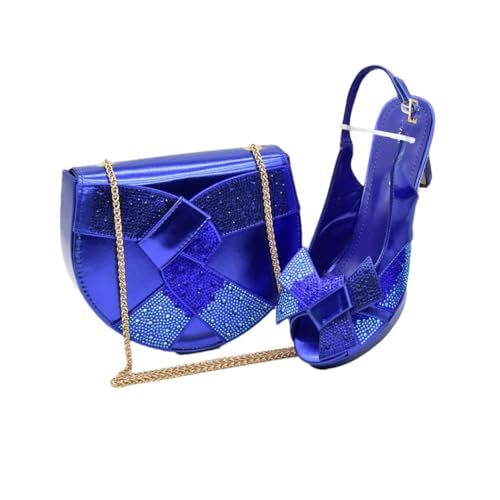 Damen-Sandalen und Handtaschen-Set, afrikanischer Stil, Absatzschuhe, Hochzeit, Party, passendes Zubehör, blau, 44 EU von Generisch