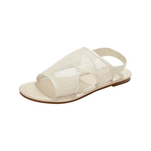Damen Sandaletten Flach Sandaletten Sommer Weiß Netzstoff Strandsandalen Strick Sandale Fahren Flache Schuhe Walkingschuhe Atmungsaktive Wanderschuhe Offene Zehensandalen Sandals von Generisch