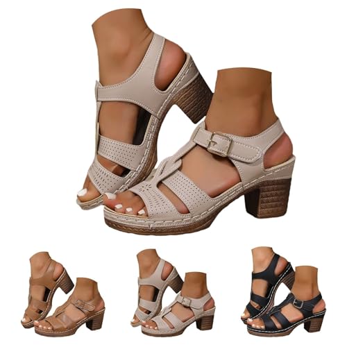 Damen Sandaletten Mit Keilabsatz - Pantoletten Absatz Sandaletten Weich Leder Schlappen Plateau Sommerschuhe Atmungsaktive Freizeitschuhe Einstellbarer Schnalle Slippers Rutschfest Damensandalen von Generisch