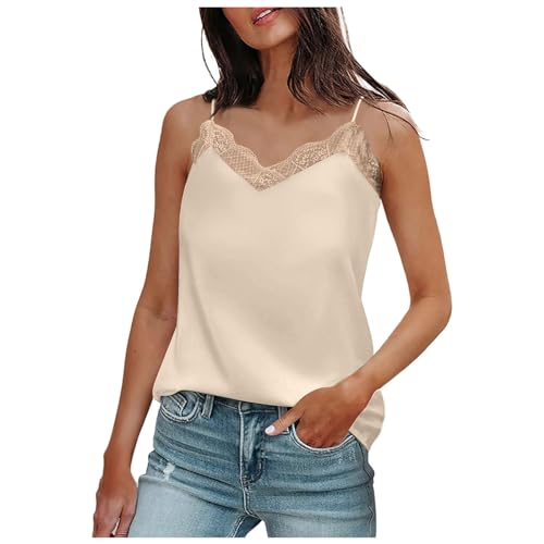 Damen Satin Camisole Tank Top Seidentop Shirt Ärmellose V-Ausschnitt Elegant Unterhemd Spitze Blusen Spaghetti Oberteile Spaghettiträger Satin Unterhemden Seidenbluse Sommertops Weste (Rose Gold, L) Damen Satin Camisole Tank Top Seidentop Shirt Ärmellose V-Ausschnitt Elegant Unterhemd Spitze Blusen Spaghetti Oberteile Spaghettiträger Satin Unterhemden Seidenbluse Sommertops Weste (Rose Gold, L) von Generisch