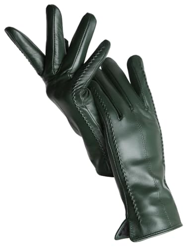 Damen Schaffell Handschuhe Winter Warm Plus Fleece Kurz Dünn Touchscreen Lederhandschuhe, Dunkel EN8 Touch, 7.5 von Generisch
