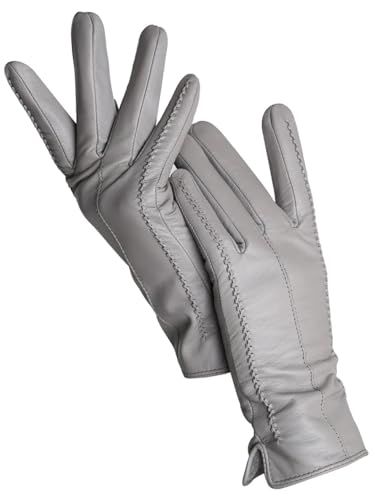 Damen Schaffell Handschuhe Winter Warm Plus Fleece Kurz Dünn Touchscreen Lederhandschuhe, Grau 9 Touch, 8.5 von Generisch