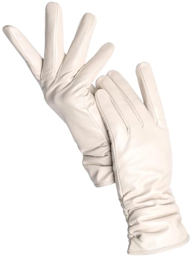Damen Schaffell Handschuhe Winter Warm Plus Fleece Touchscreen Damen Lederhandschuhe, Beige Touch, 7.5 von Generisch