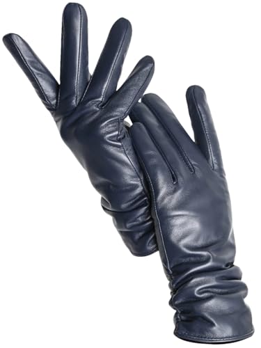 Damen Schaffell Handschuhe Winter Warm Plus Fleece Touchscreen Damen Lederhandschuhe, Dunkelblau, Standard, 7 von Generisch