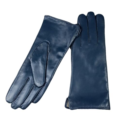 Damen Schaffell Lederhandschuhe Glattes Wollfutter Herbst/Winter Warm Motorrad Reiten Auto Fahren Finger Handschuhe, S Blau, 8 12 von Generisch
