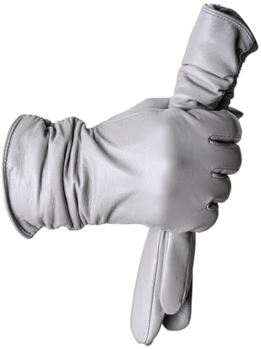 Damen Schaffell-Lederhandschuhe plus Velours, kurz, Touchscreen, Lederhandschuhe, warm, Grau 9 Touch 7 von Generisch