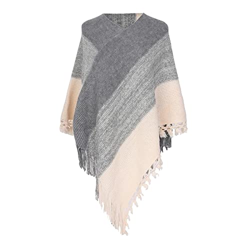 Damen-Schal, Stola, warm, lang, gestreift mit Quasten, gestrickter Schal, Fransen, Pashminas, Pullover, Umhang, Geschenke für Frauen, Weihnachtsgeschenke, grau, One size Damen-Schal, Stola, warm, lang, gestreift mit Quasten, gestrickter Schal, Fransen, Pashminas, Pullover, Umhang, Geschenke für Frauen, Weihnachtsgeschenke, grau, One size von Generisch