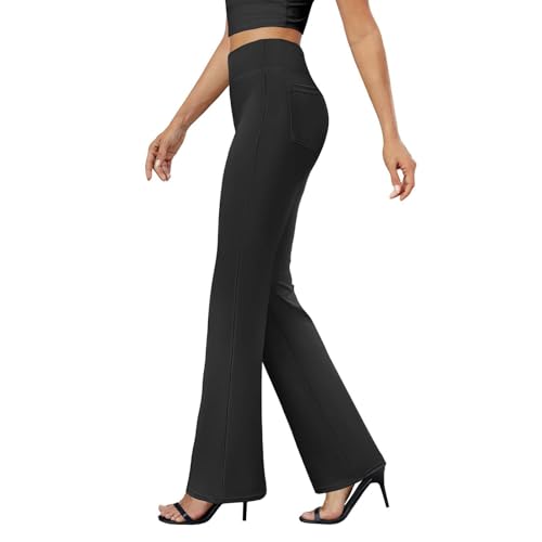 Damen Schlaghose High Waist Elegant Schlaghose Bootcut Hose Fashion Jogginghose Bauchkontrolle Sporthose Frauen Jazzpants Freizeithose Freizeit Flared Leggings Workout Fitnesshose Stretch Stoffhose von Generisch