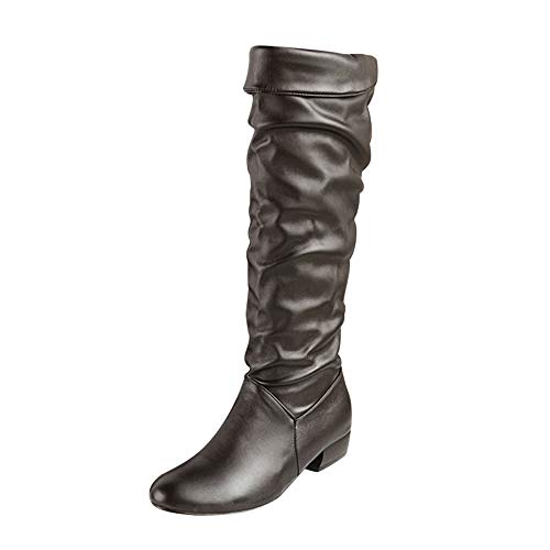 Damen Schlauchstiefel Stiefel High Heels,Kniestiefel Für Damen Mit Weiter Wade,Einfarbig Winter Flach Blockabsatz Damenstiefel Rutschfeste Outdoor Winterstiefel von Generisch