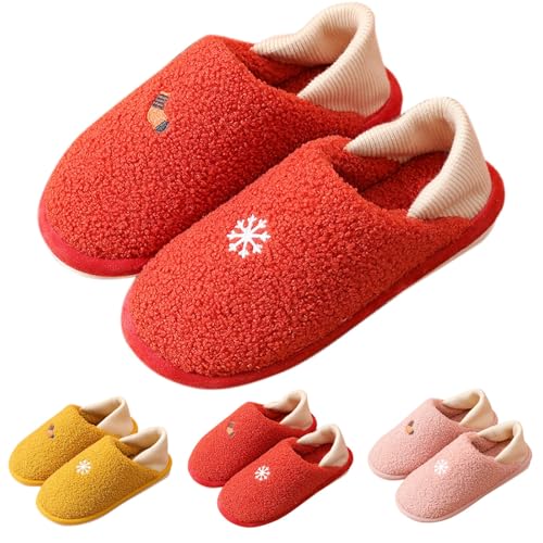 Damen-Schlupfhausschuhe – flauschige Hausschuhe für Damen – flauschige Memory-Schaum-Schuhe, warm, bequem, Schneeflocken-Druck, Hausschuhe, geschlossene Zehen, leise, gemütlicher Plüsch-Hausschuh von Generisch
