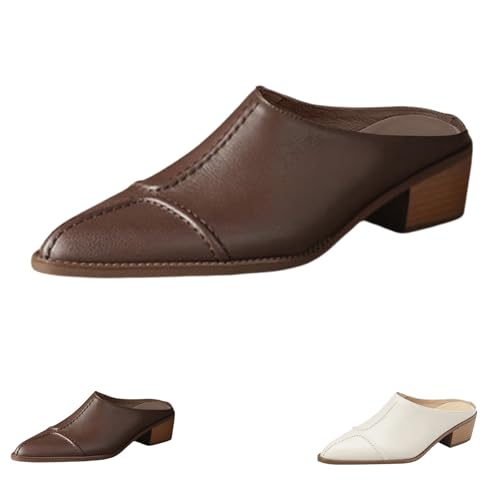 Damen-Schlupfstiefel, Outdoor, klobige Blockabsätze, Pantoletten, breite Passform, bequem, geschlossen, spitzer Zehenbereich, mittelhoher Absatz, rückenfrei, Pumps für Business und Alltag, Damenschuhe von Generisch