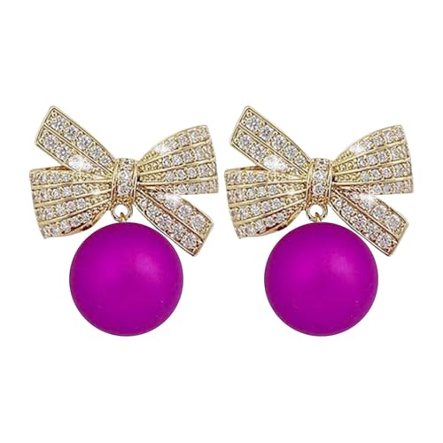 Damen Schmuckset Halskette + Ohrringe Kristall ... Elegant Bow Pearl Earrings | Exquisite Handmade Design | Fashionable And Versatile | Suitable For Evening Parties And Daily (Purple, One Size) von Generisch
