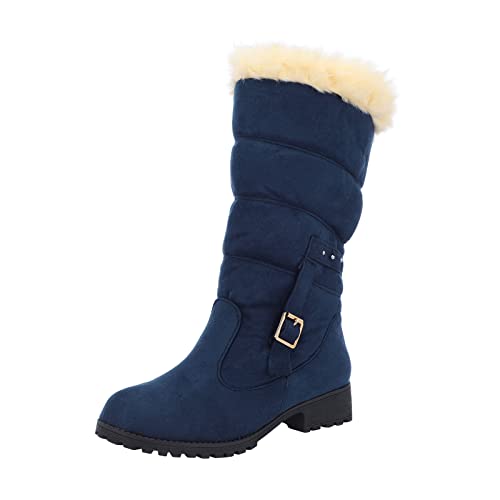 Damen Schnee Stiefel Warm Ferse Mode Dicke Gürtel Fashion Buckle Winter Boots für Damen (Blue, 39) von Generisch