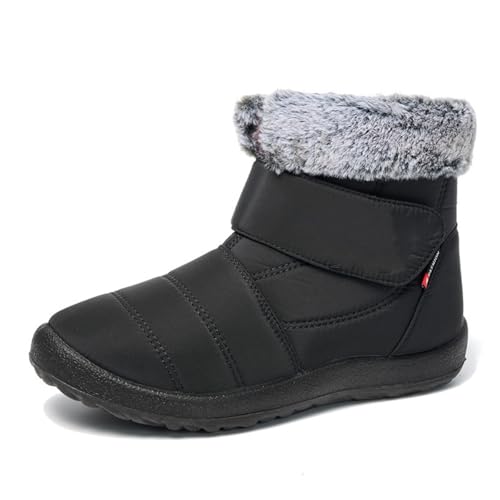 Damen-Schneestiefel, wasserdicht, warm, Winterschuhe mit Pelzfutter, rutschfeste Schuhe, leichte Stiefeletten, Schwarz , 40.5 EU von Generisch