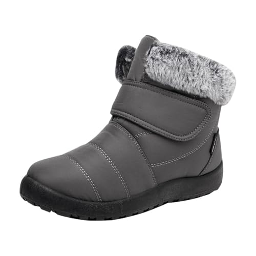 Damen-Schneestiefel, wasserdicht, warm, Winterschuhe mit Pelzfutter, rutschfeste Schuhe, leichte Stiefeletten, grau, 41 EU von Generisch
