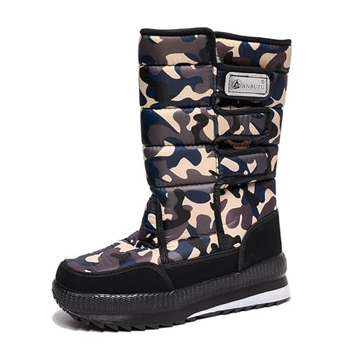 Damen Schneestiefel Wasserfest Warm Futter Fell -Rutsch Winterstiefel mit Klettverschluss Gepolstert für Komfort Schutz (Grey, 43) von Generisch