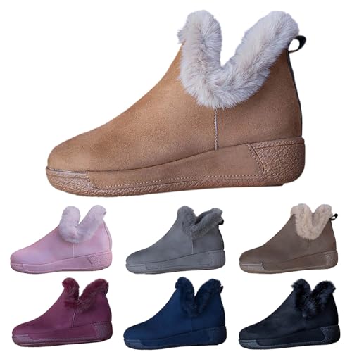 Damen Schneestiefel Winter Casual Slip On Fleece Gefüttert Flacher Absatz Stiefeletten Warm Weiches Wildleder Runde Zehe für Outdoor-Aktivitäten, Schwarz , 37.5 EU von Generisch