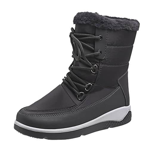 Damen Schneestiefel für den Winter rutschfeste Sohle warme Boots mit Schnürung bequem modisch für Outdoor-Aktivitäten (Grey, 39) von Generisch