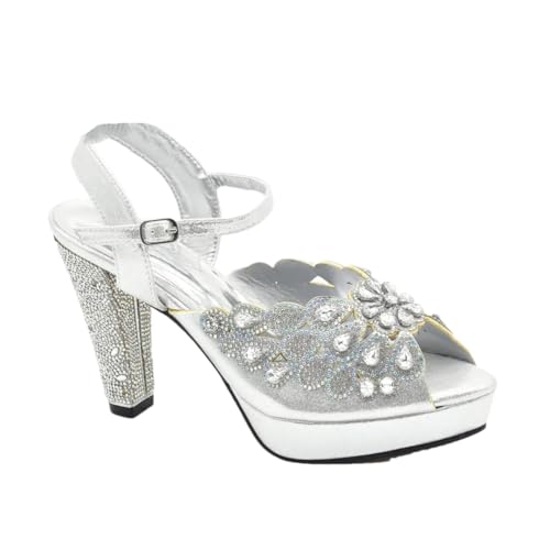 Damen-Schuh- und Taschen-Set, Party in Schuhen und Taschen, passend zu Strass-Pumps mit High Heels, Silver Only Shoes, 40.5 EU von Generisch