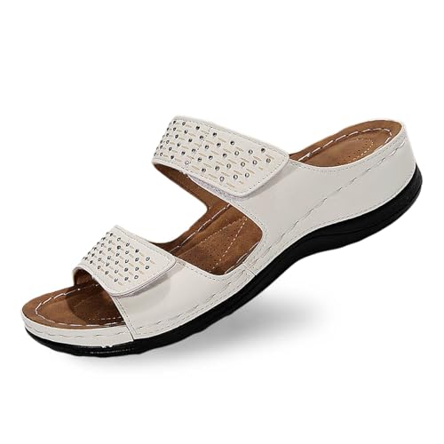 Damen Schuhe Elegant Sneaker Strass-Design für den lässigen Alltagslook. Perfekt für Sommer-Outfits. Obermaterial aus exquisitem Leder und Keilabsatzkonstruktion. Schuhe Damen Ballerina (White, 41) von Generisch