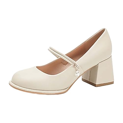Damen Schuhe Mit Absatz Pumps, Lederschuhe Damen Elegant Bequem, Freizeitschuhe Einfarbig Schlupfschuhe Mit Blockabsatz Halbschuhe rutschfest Outdoorschuhe Flach Leichte Abendschuhe von Generisch