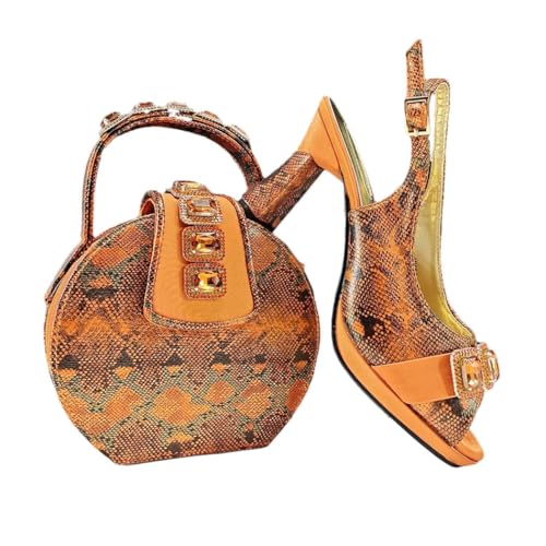 Damen-Schuhe-Set mit offenen Zehen und Tasche, Diamant-Dekoration, italienisches Design, Hochzeit, Party, Anzug, Orange, 40.5 EU Damen-Schuhe-Set mit offenen Zehen und Tasche, Diamant-Dekoration, italienisches Design, Hochzeit, Party, Anzug, Orange, 40.5 EU von Generisch