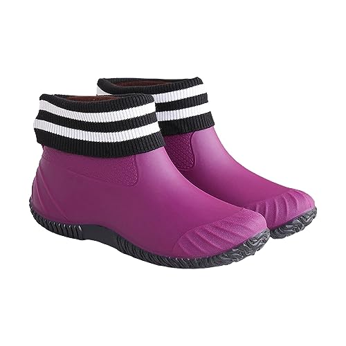 Damen Schuhe Weite H hohe Regenschuhe plus Baumwolle abnehmbare weibliche flache rutschfeste äußere multifunktionale Regenstiefel in Röhrenwasserschuhen Vintage Schuhe Damen Rot (Purple, 39) von Generisch